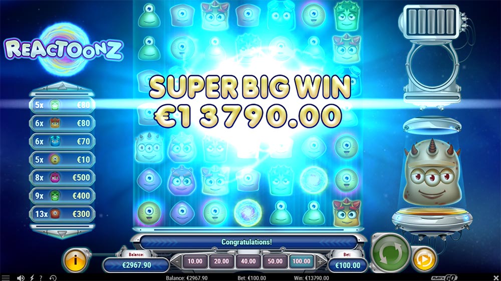 Большой выигрыш в Reactoonz